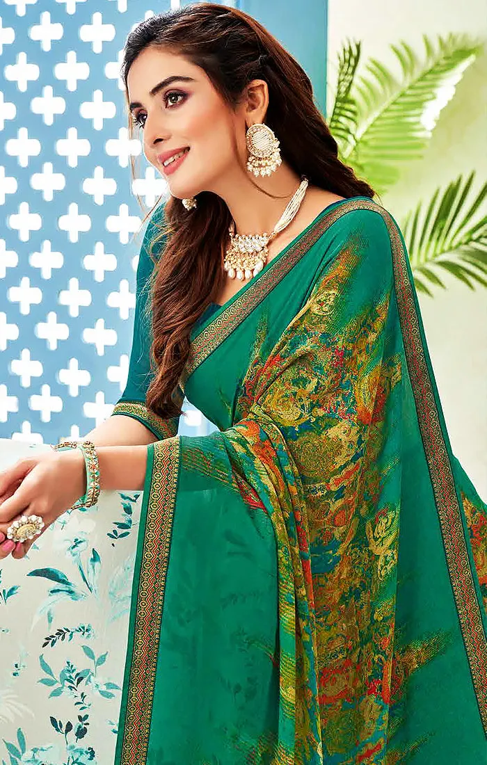 Designer Green Georgette Printed Saree for Casual Wear (D501)