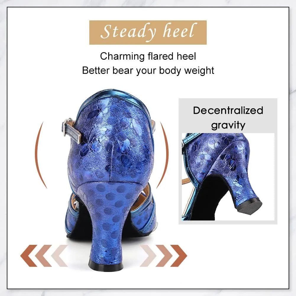 DKZSYIM Glitter Women Latin Dance Shoes Closed Toe Ballroom Salsa Tango Practice Performence Party Dancing Shoes,Model CMJ-511