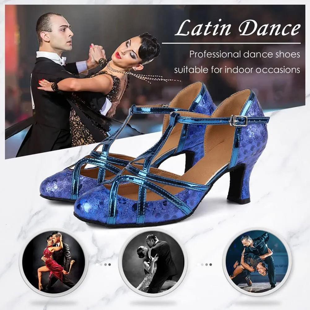 DKZSYIM Glitter Women Latin Dance Shoes Closed Toe Ballroom Salsa Tango Practice Performence Party Dancing Shoes,Model CMJ-511