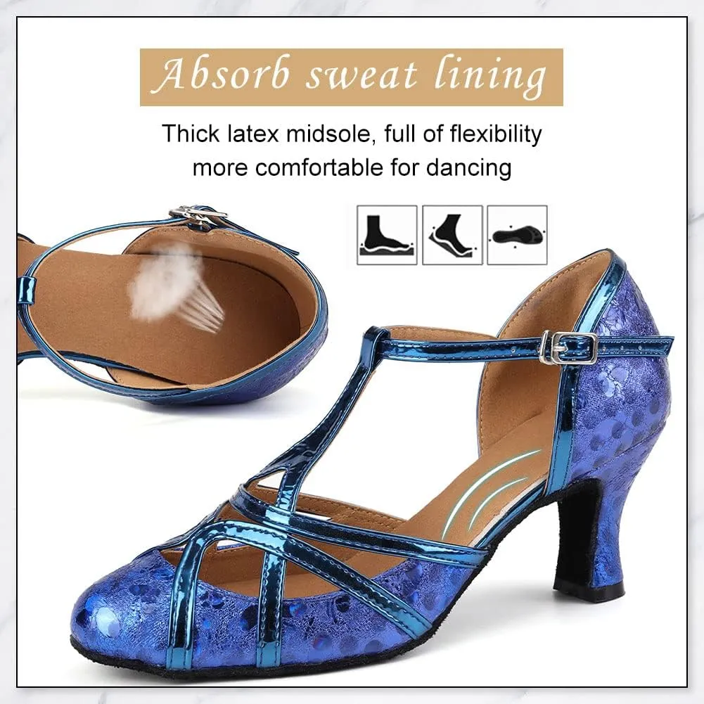 DKZSYIM Glitter Women Latin Dance Shoes Closed Toe Ballroom Salsa Tango Practice Performence Party Dancing Shoes,Model CMJ-511