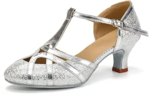 DKZSYIM Glitter Women Latin Dance Shoes Closed Toe Ballroom Salsa Tango Practice Performence Party Dancing Shoes,Model N511