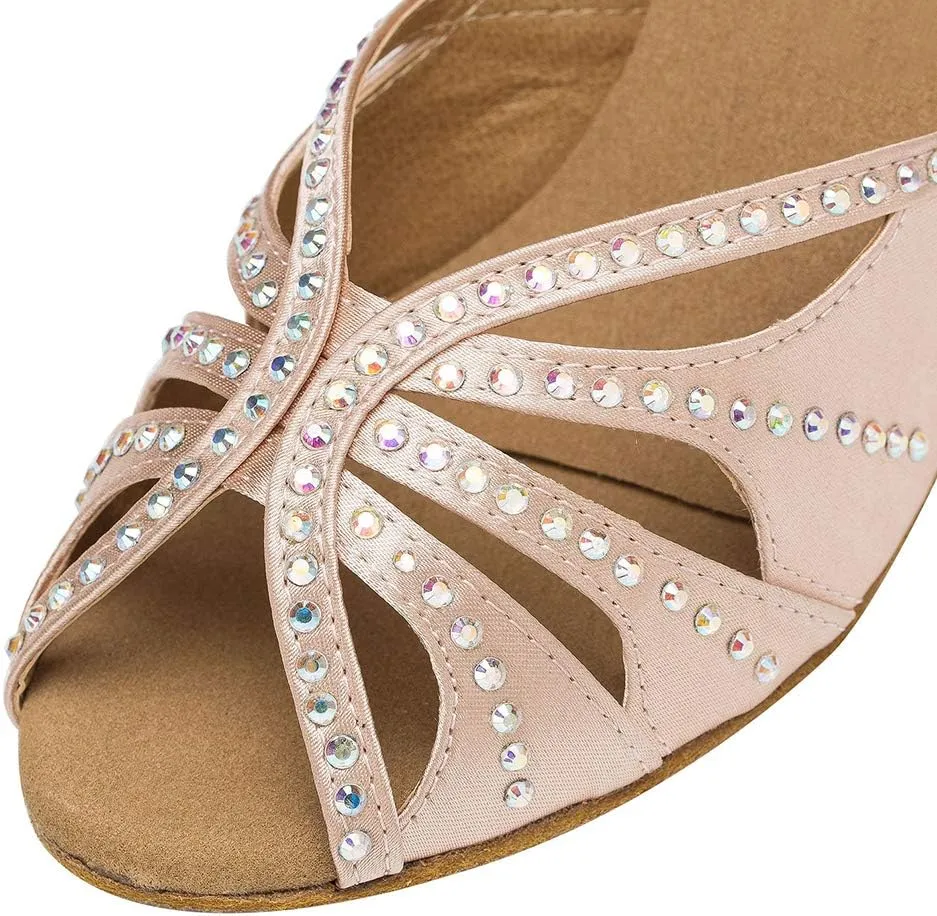 DKZSYIM Women's Latin Dance Shoes Ballroom Performance Rhinestone Ankle Dance Shoes,Model YCL162