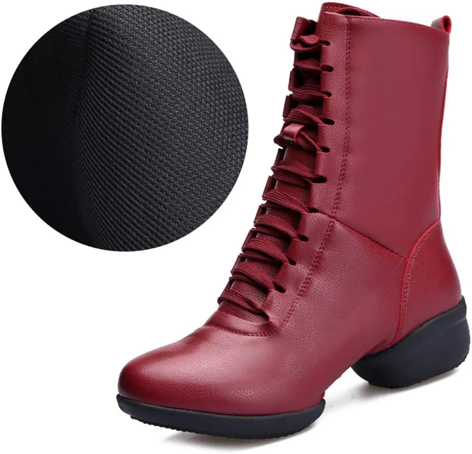 DKZSYIM Women's Leather Sailor Dance Shoes Boost Dance Sneaker/Modern Jazz Ballroom Performance Sports Shoes,Model YMJ-GBX