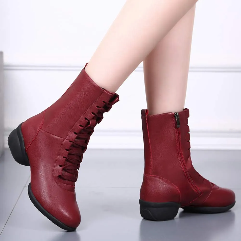 DKZSYIM Women's Leather Sailor Dance Shoes Boost Dance Sneaker/Modern Jazz Ballroom Performance Sports Shoes,Model YMJ-GBX