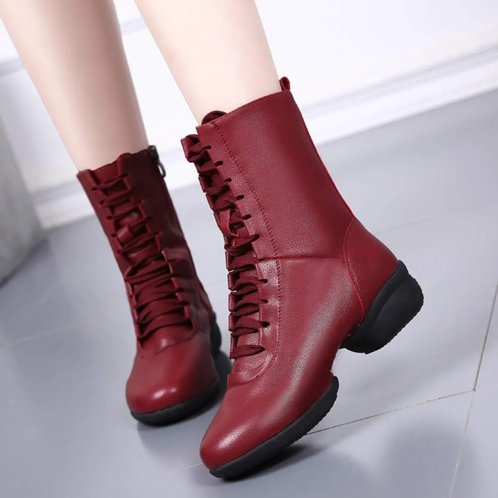 DKZSYIM Women's Leather Sailor Dance Shoes Boost Dance Sneaker/Modern Jazz Ballroom Performance Sports Shoes,Model YMJ-GBX
