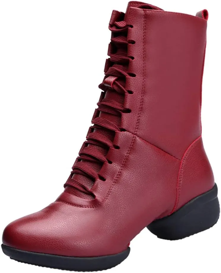 DKZSYIM Women's Leather Sailor Dance Shoes Boost Dance Sneaker/Modern Jazz Ballroom Performance Sports Shoes,Model YMJ-GBX