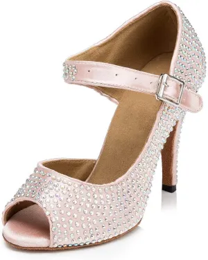 DKZSYIM Women's Rhinestone Ballroom Dance Shoes Latin Salsa Performance Dance Shoes,Model YCL126