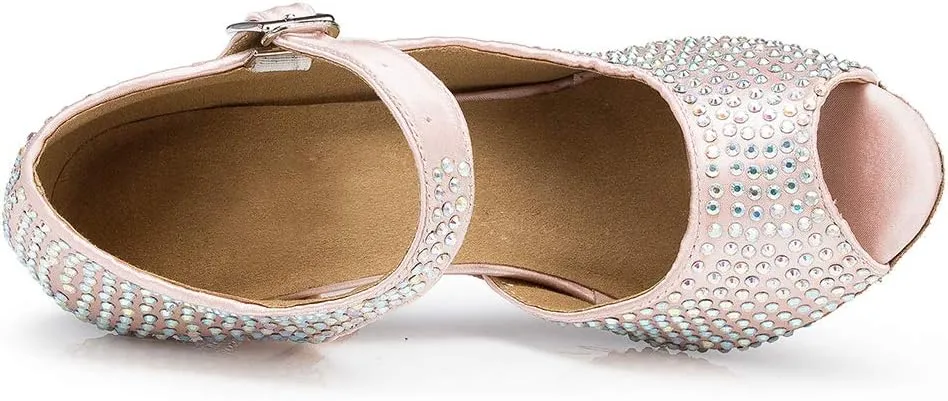 DKZSYIM Women's Rhinestone Ballroom Dance Shoes Latin Salsa Performance Dance Shoes,Model YCL126