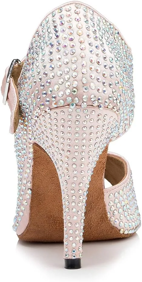 DKZSYIM Women's Rhinestone Ballroom Dance Shoes Latin Salsa Performance Dance Shoes,Model YCL126