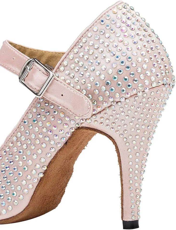 DKZSYIM Women's Rhinestone Ballroom Dance Shoes Latin Salsa Performance Dance Shoes,Model YCL126