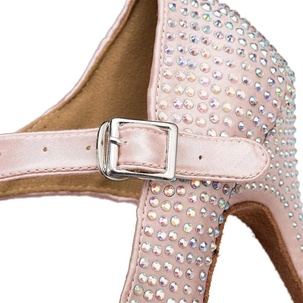 DKZSYIM Women's Rhinestone Ballroom Dance Shoes Latin Salsa Performance Dance Shoes,Model YCL126