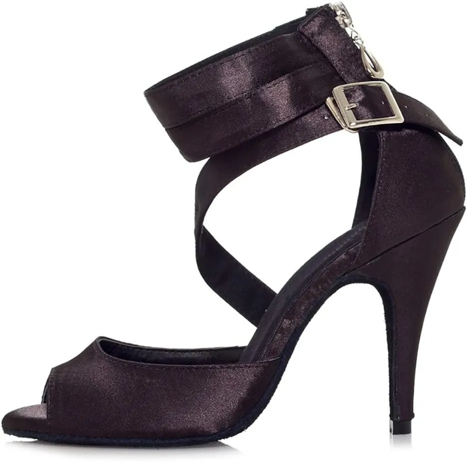 DKZSYIM Women's Satin Latin Dance Shoes Ballroom Performance Dance Shoes,Model YCL014-L025