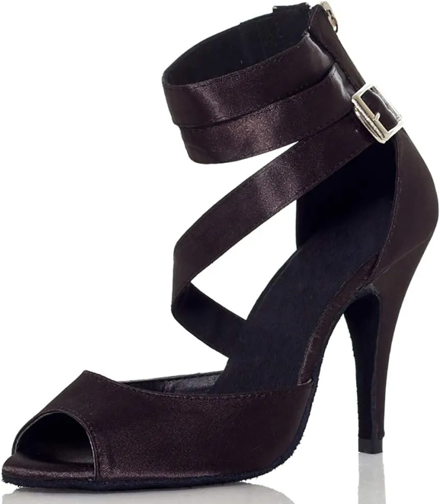 DKZSYIM Women's Satin Latin Dance Shoes Ballroom Performance Dance Shoes,Model YCL014-L025