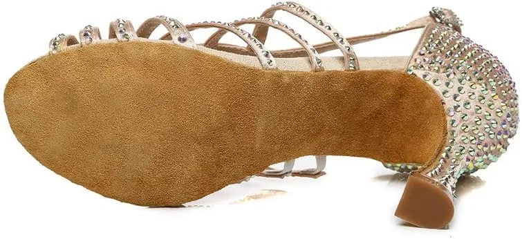 DKZSYIM Women's Satin Latin Dance Shoes Ballroom Performance Shoes,Model YCL413