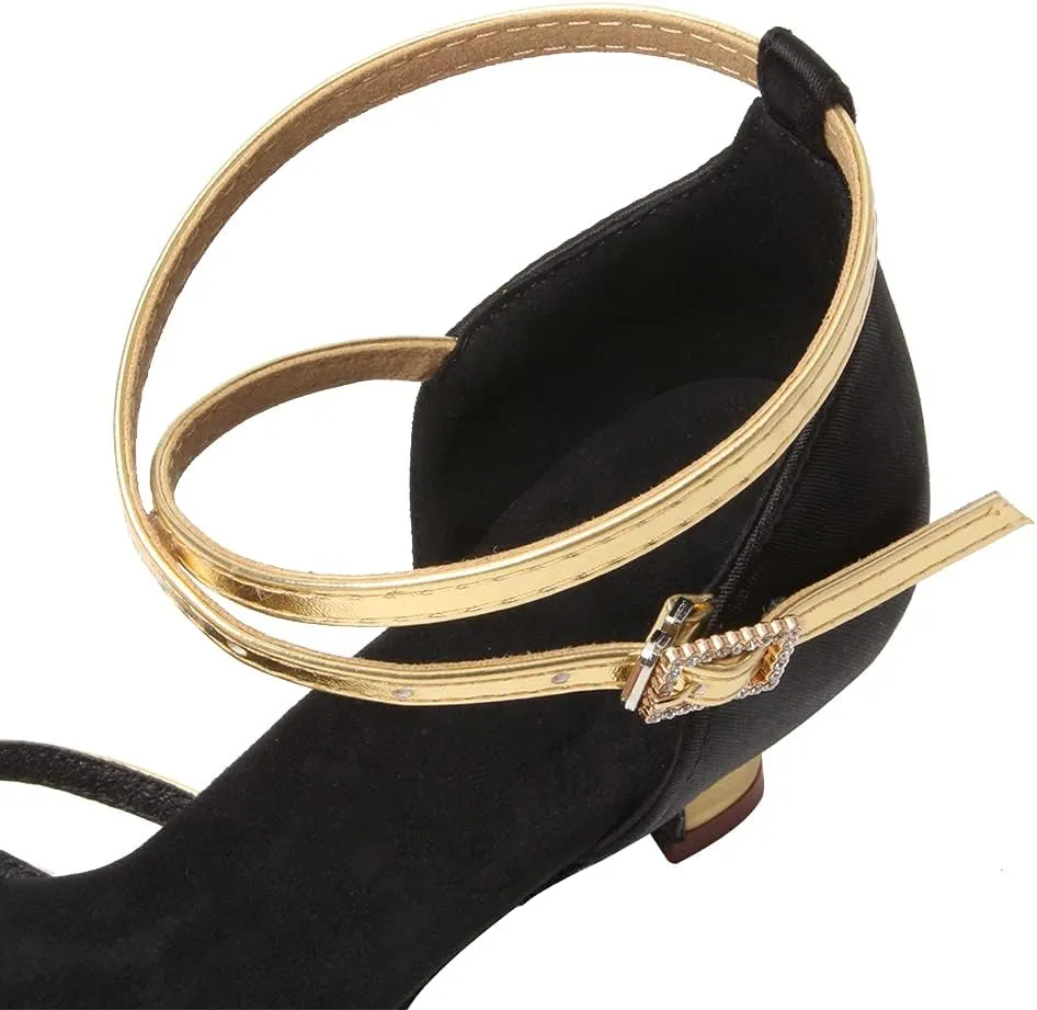 DKZSYIM Women's Satin Latin Dance Shoes Ballroom Salsa Practice Performance Dancing Shoes, Model 805