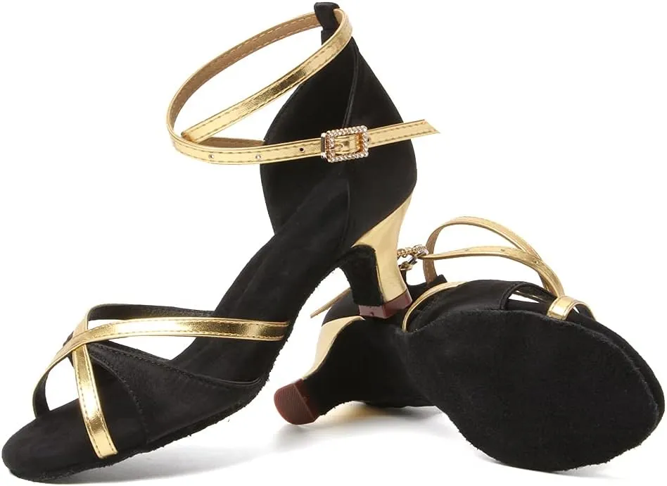 DKZSYIM Women's Satin Latin Dance Shoes Ballroom Salsa Practice Performance Dancing Shoes, Model 805