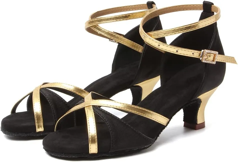 DKZSYIM Women's Satin Latin Dance Shoes Ballroom Salsa Practice Performance Dancing Shoes, Model 805