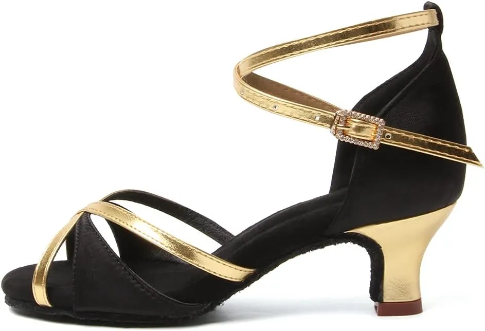 DKZSYIM Women's Satin Latin Dance Shoes Ballroom Salsa Practice Performance Dancing Shoes, Model 805