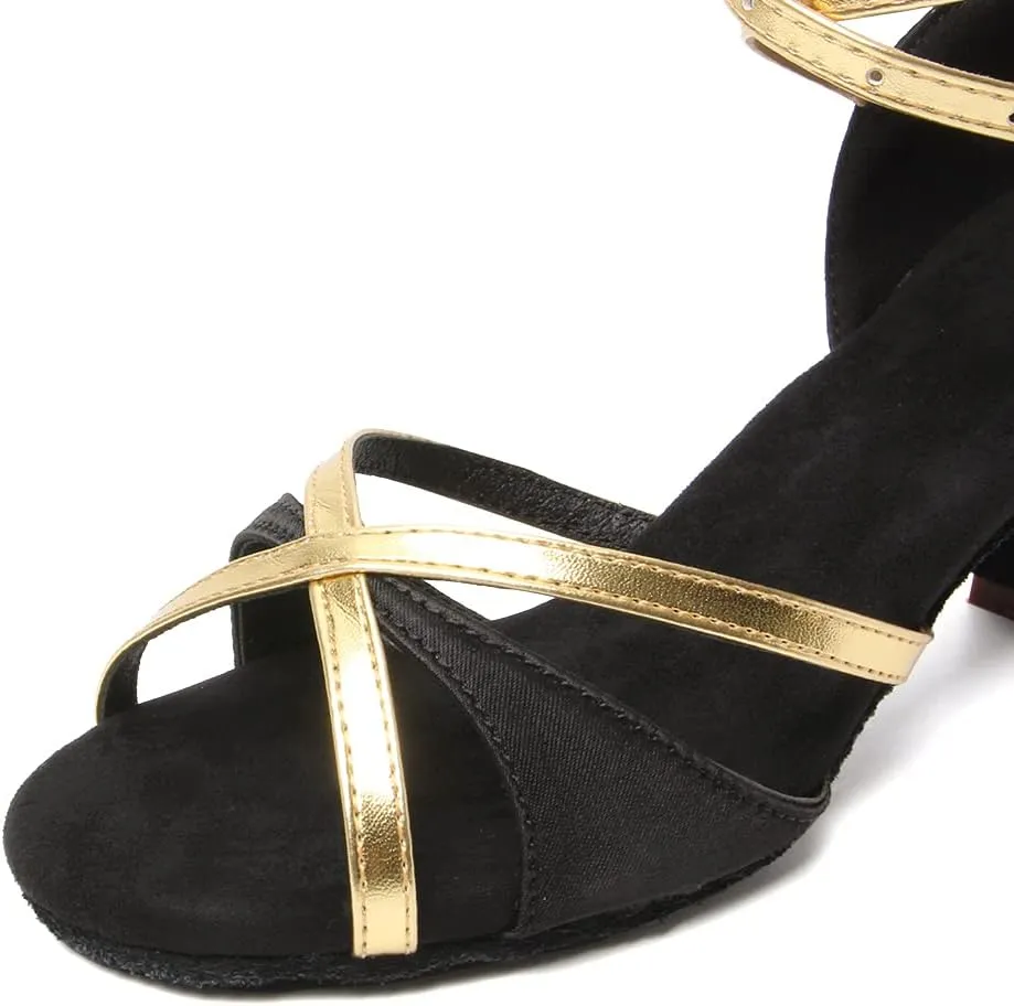 DKZSYIM Women's Satin Latin Dance Shoes Ballroom Salsa Practice Performance Dancing Shoes, Model 805