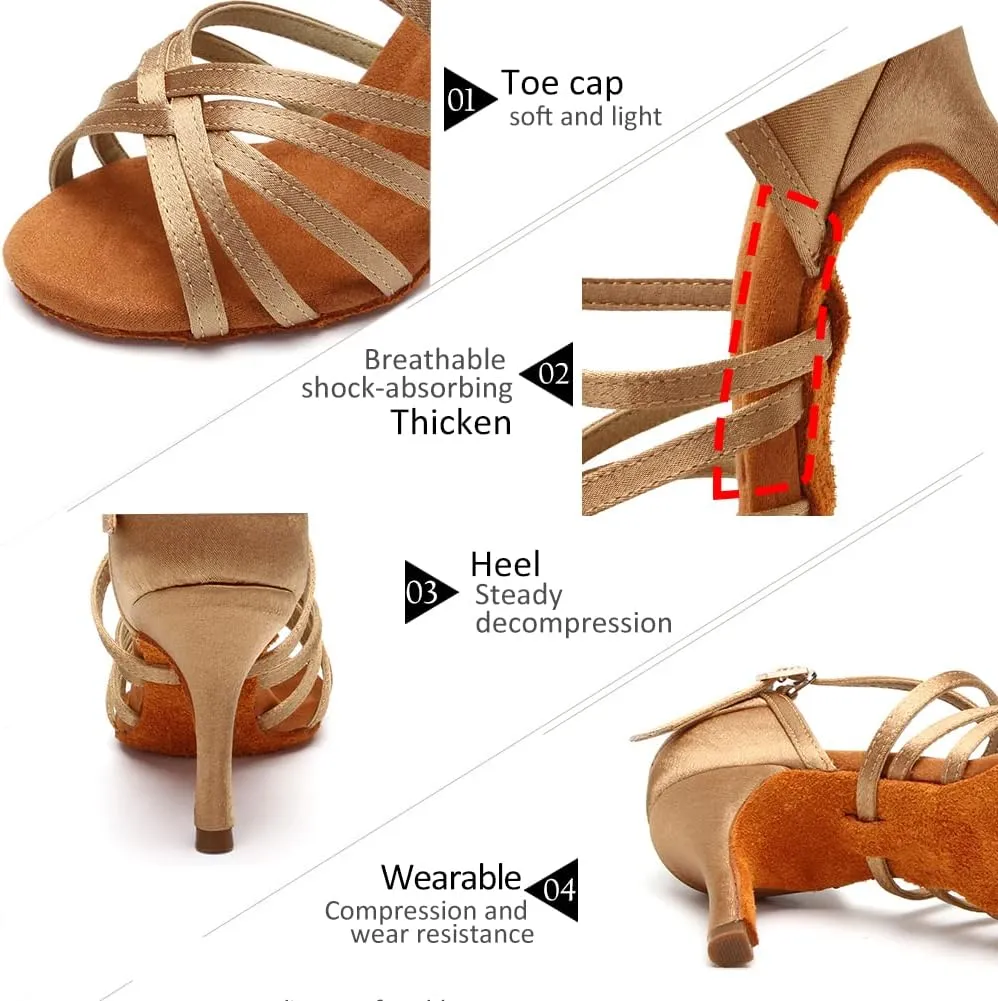 DKZSYIM Women's Satin Latin Dance Shoes Professional Ballroom Salsa Practice Performance Dancing Shoes,Model SS-ZS
