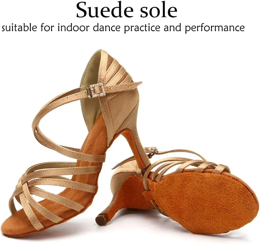 DKZSYIM Women's Satin Latin Dance Shoes Professional Ballroom Salsa Practice Performance Dancing Shoes,Model SS-ZS