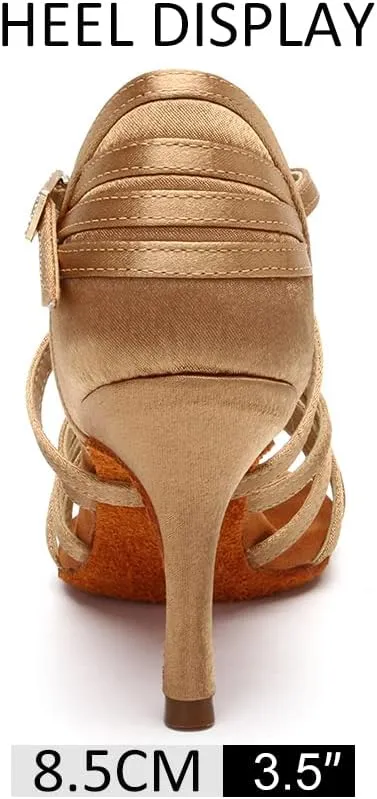 DKZSYIM Women's Satin Latin Dance Shoes Professional Ballroom Salsa Practice Performance Dancing Shoes,Model SS-ZS