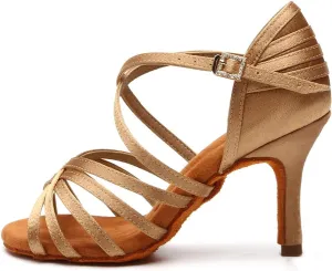DKZSYIM Women's Satin Latin Dance Shoes Professional Ballroom Salsa Practice Performance Dancing Shoes,Model SS-ZS