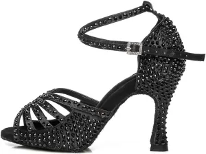DKZSYIM Women's Satin Latin Dance Shoes Wedding Rhinestone Dance Shoes,Practice Dancing Shoes Model YCL379