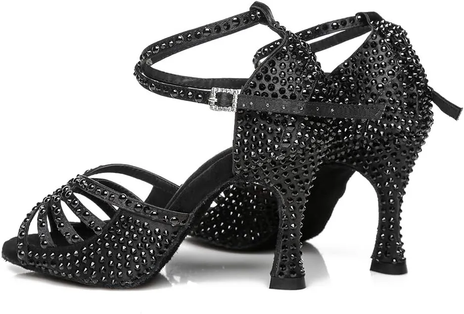 DKZSYIM Women's Satin Latin Dance Shoes Wedding Rhinestone Dance Shoes,Practice Dancing Shoes Model YCL379