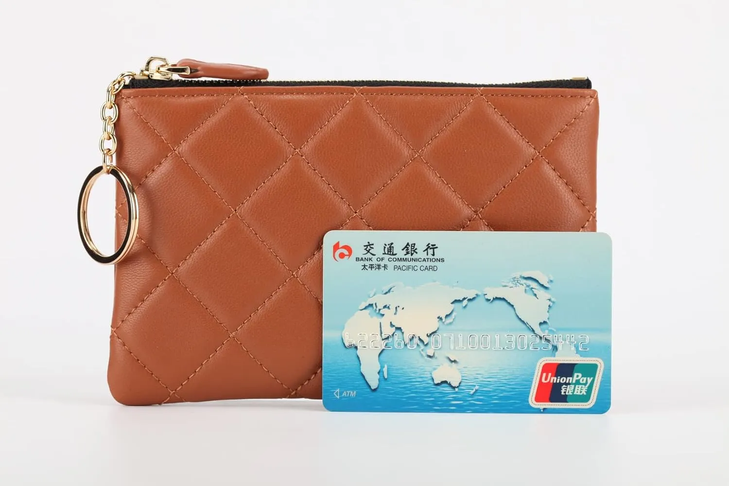 DORIS&JACKY Soft Lambskin Leather Coin Purse Small Quilted RFID Blocking Top Zipper Wallet With Key Chain