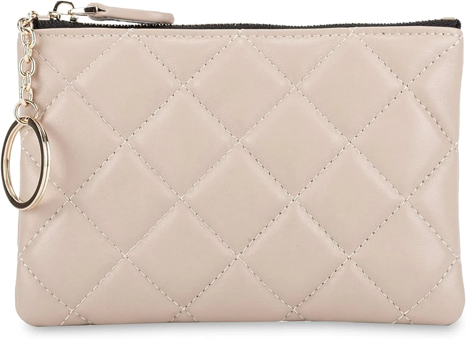 DORIS&JACKY Soft Lambskin Leather Coin Purse Small Quilted RFID Blocking Top Zipper Wallet With Key Chain