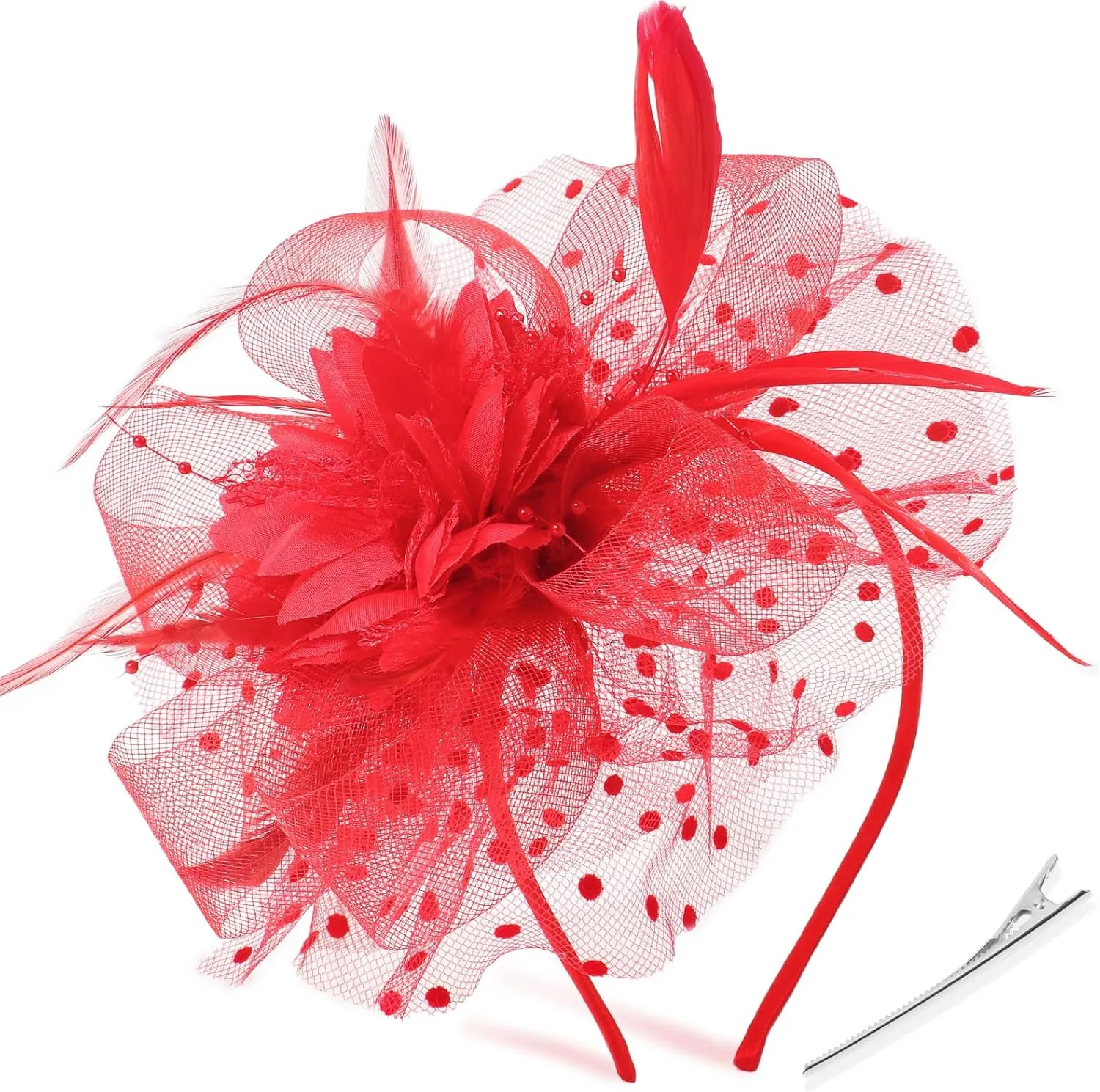 DRESHOW Fascinators Hat Feather Headband Women's Fascinators Tea Party Headwear with Clip Flower Head Band for Girls & Women