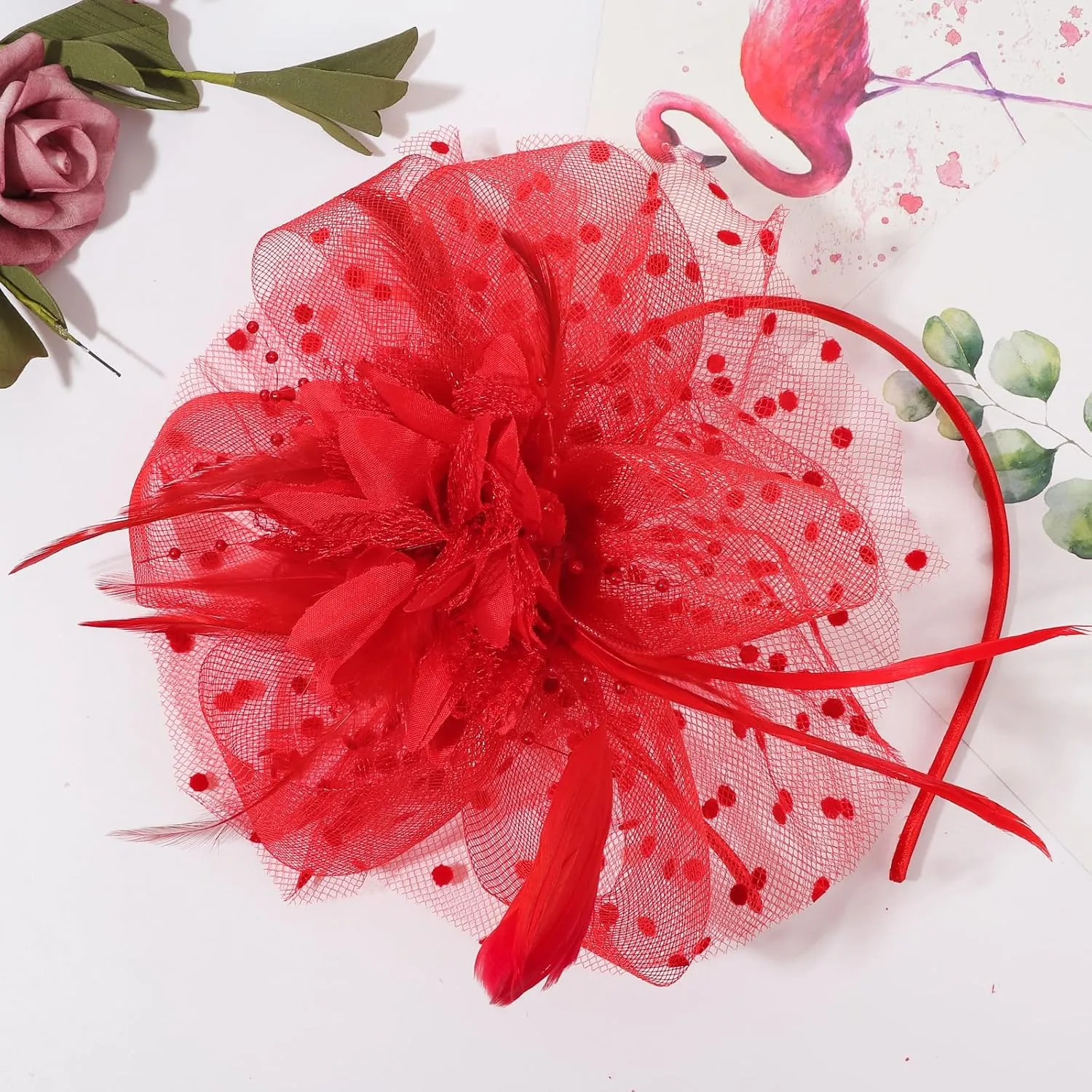 DRESHOW Fascinators Hat Feather Headband Women's Fascinators Tea Party Headwear with Clip Flower Head Band for Girls & Women