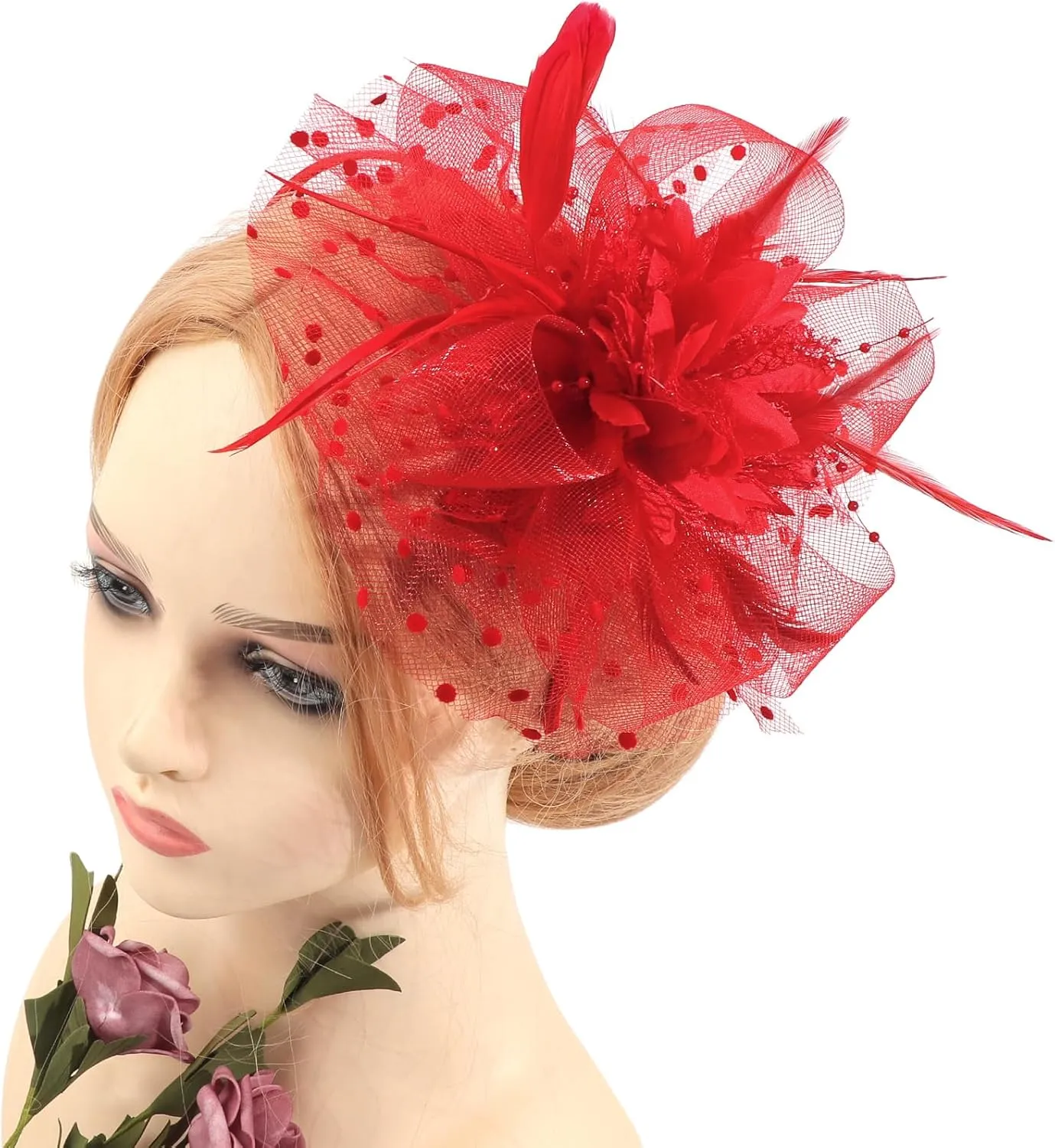 DRESHOW Fascinators Hat Feather Headband Women's Fascinators Tea Party Headwear with Clip Flower Head Band for Girls & Women