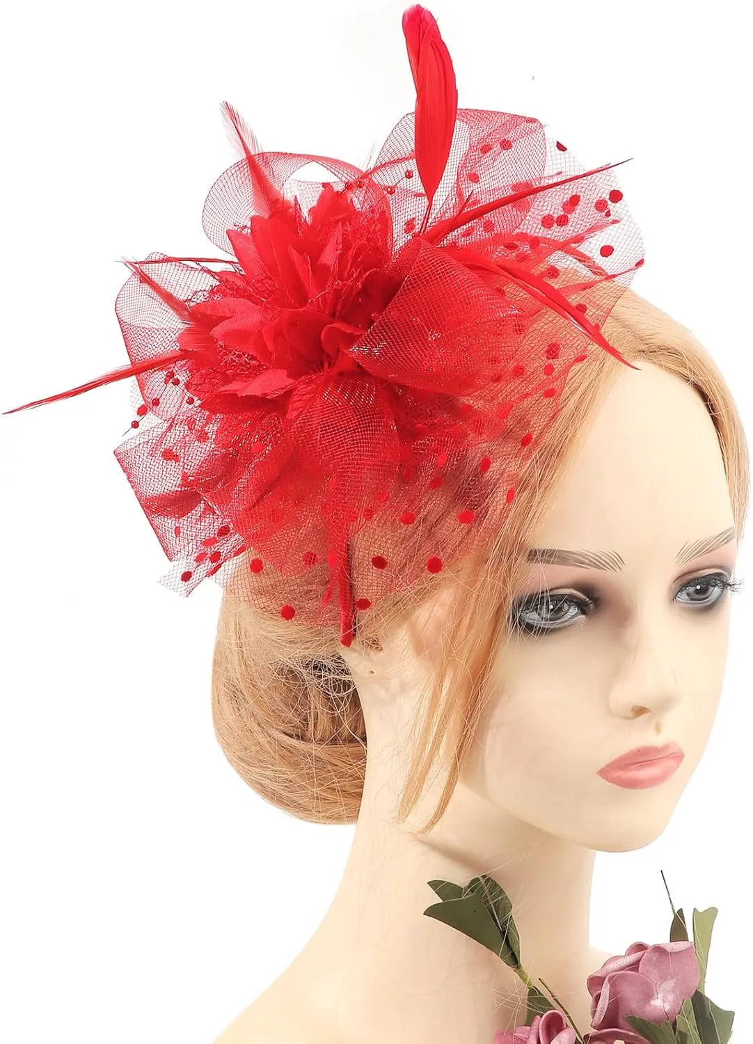 DRESHOW Fascinators Hat Feather Headband Women's Fascinators Tea Party Headwear with Clip Flower Head Band for Girls & Women