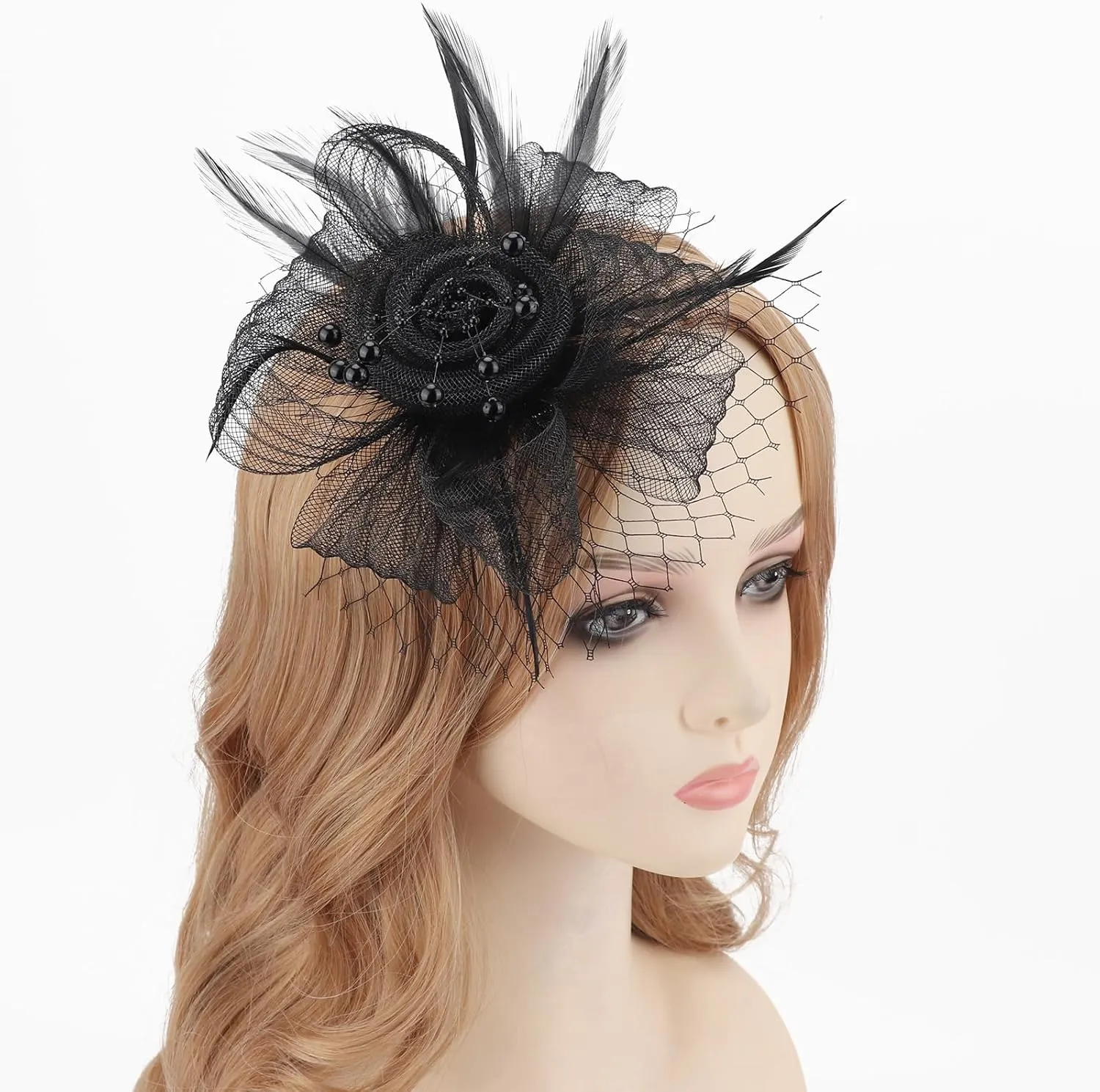 DRESHOW Fascinators Hat Feather Headband Women's Fascinators Tea Party Headwear with Clip Flower Head Band for Girls & Women