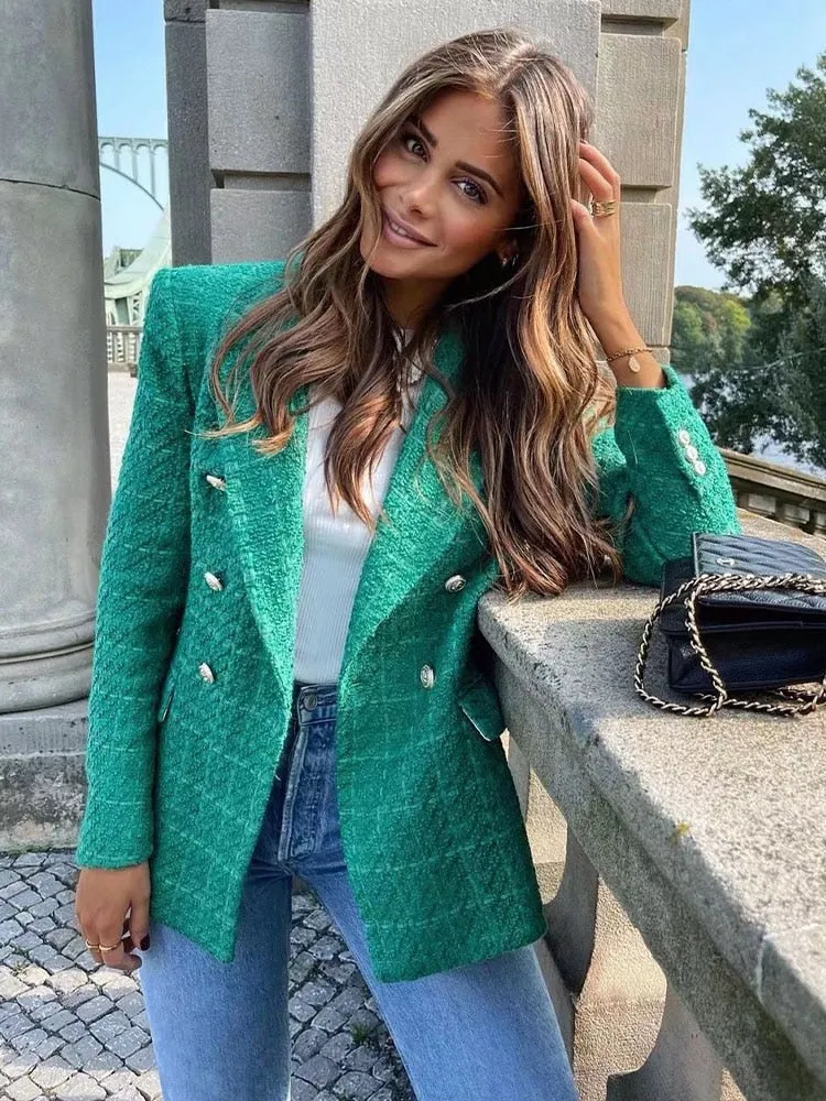 DressBetty - Double Breasted Textures Green Blazer