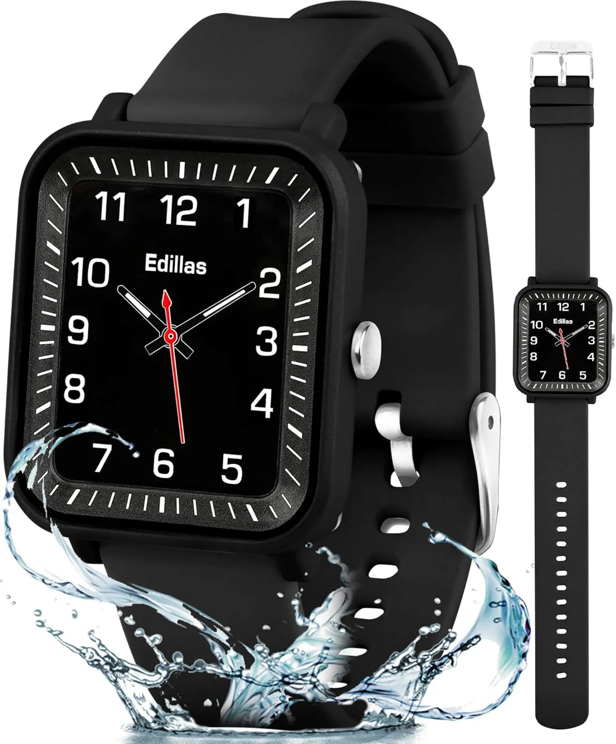 Edillas Kids Watch Analog for Girls Boys, 50M Waterproof Children Quartz SquareWristwatches for Kids, Students with Soft Silicone Strap, Easy to Read Learn time Presents