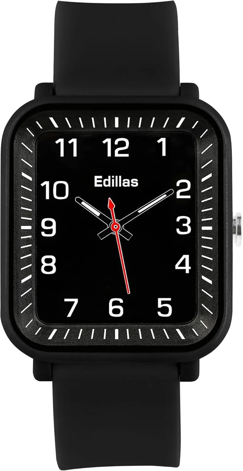 Edillas Kids Watch Analog for Girls Boys, 50M Waterproof Children Quartz SquareWristwatches for Kids, Students with Soft Silicone Strap, Easy to Read Learn time Presents
