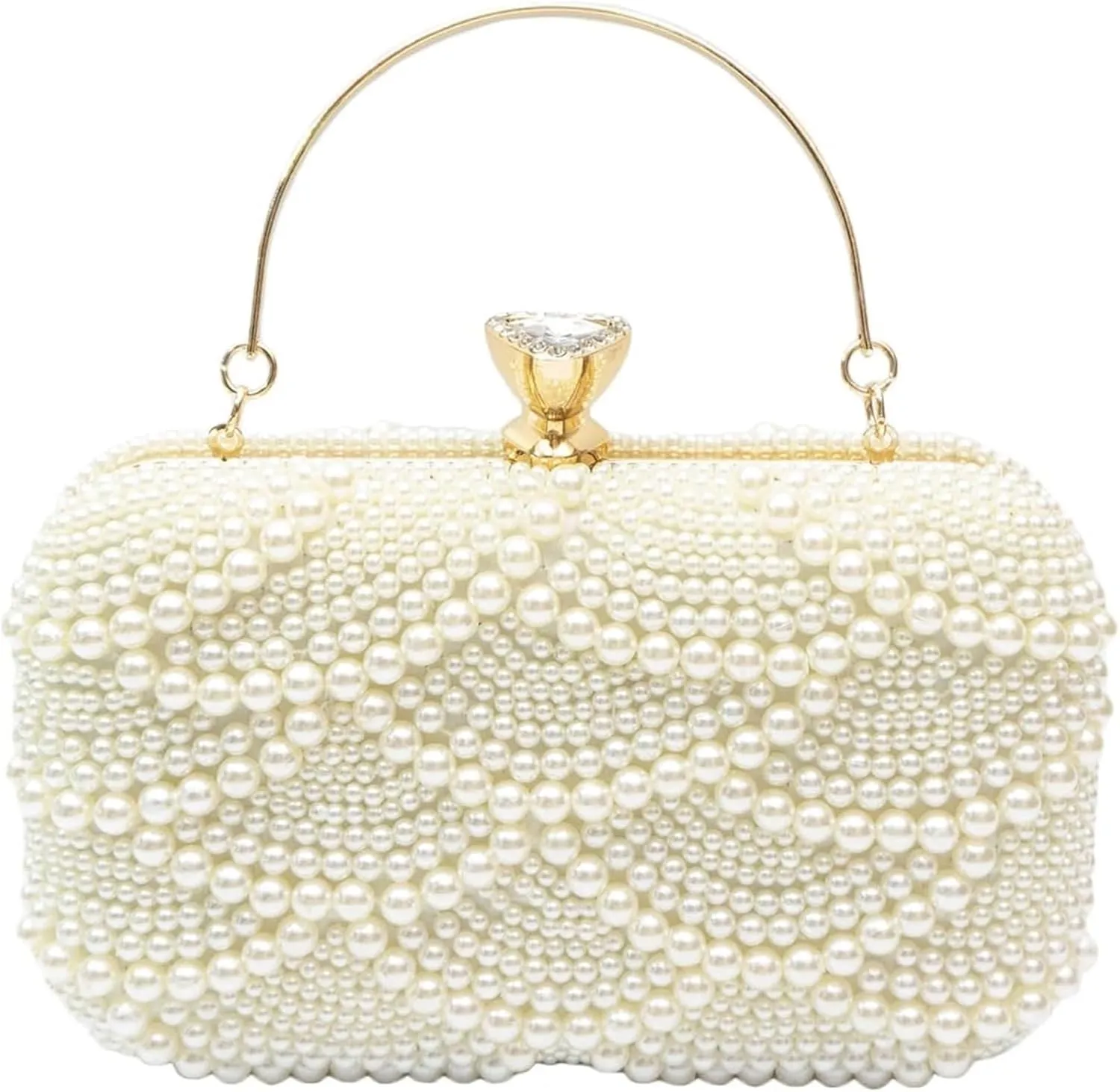Elegant Ladies Pearl Clutch Beaded Evening Bag - Rhinestone Handbag for Bridal & Wedding - Removable Chain Shoulder Bag - Stylish Crystal Crossbody Purse