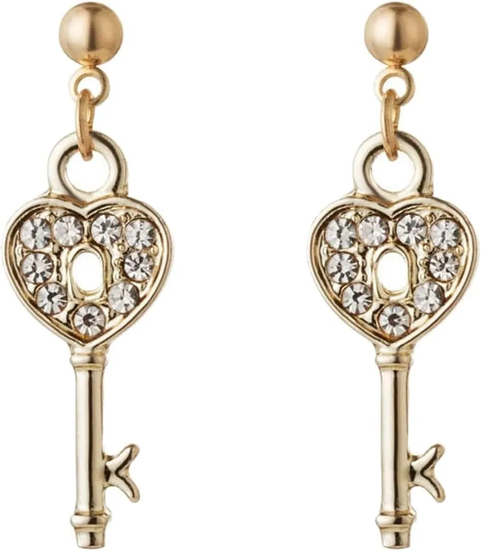 exquisite crystal lock pendant earrings are set with cubic zirconia plated with 14K gold trim designed for women Earrings are for anniversaries birthdays parties jewelry gifts