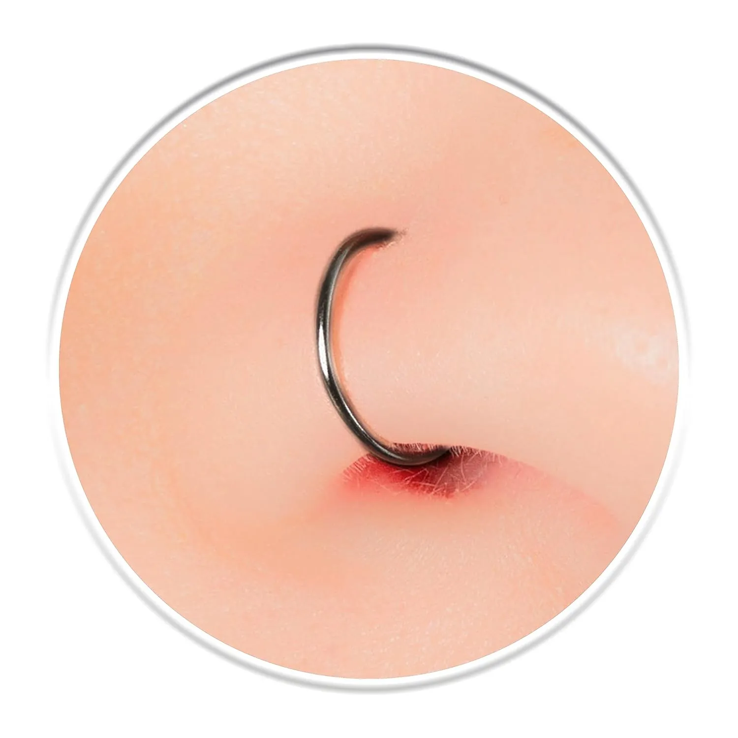 Fake Black Nose Ring 22 Gauge - Faux Nose Ring Black Clip On Hoop - 925 Sterling Silver No Piercing Needed Nose Rings Handmade Jewelry