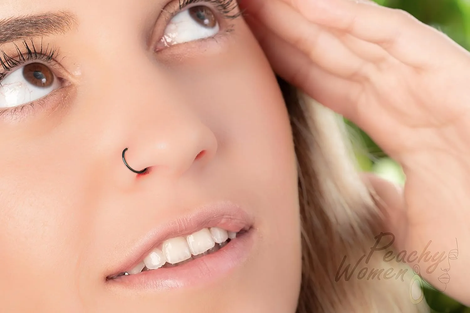 Fake Black Nose Ring 22 Gauge - Faux Nose Ring Black Clip On Hoop - 925 Sterling Silver No Piercing Needed Nose Rings Handmade Jewelry