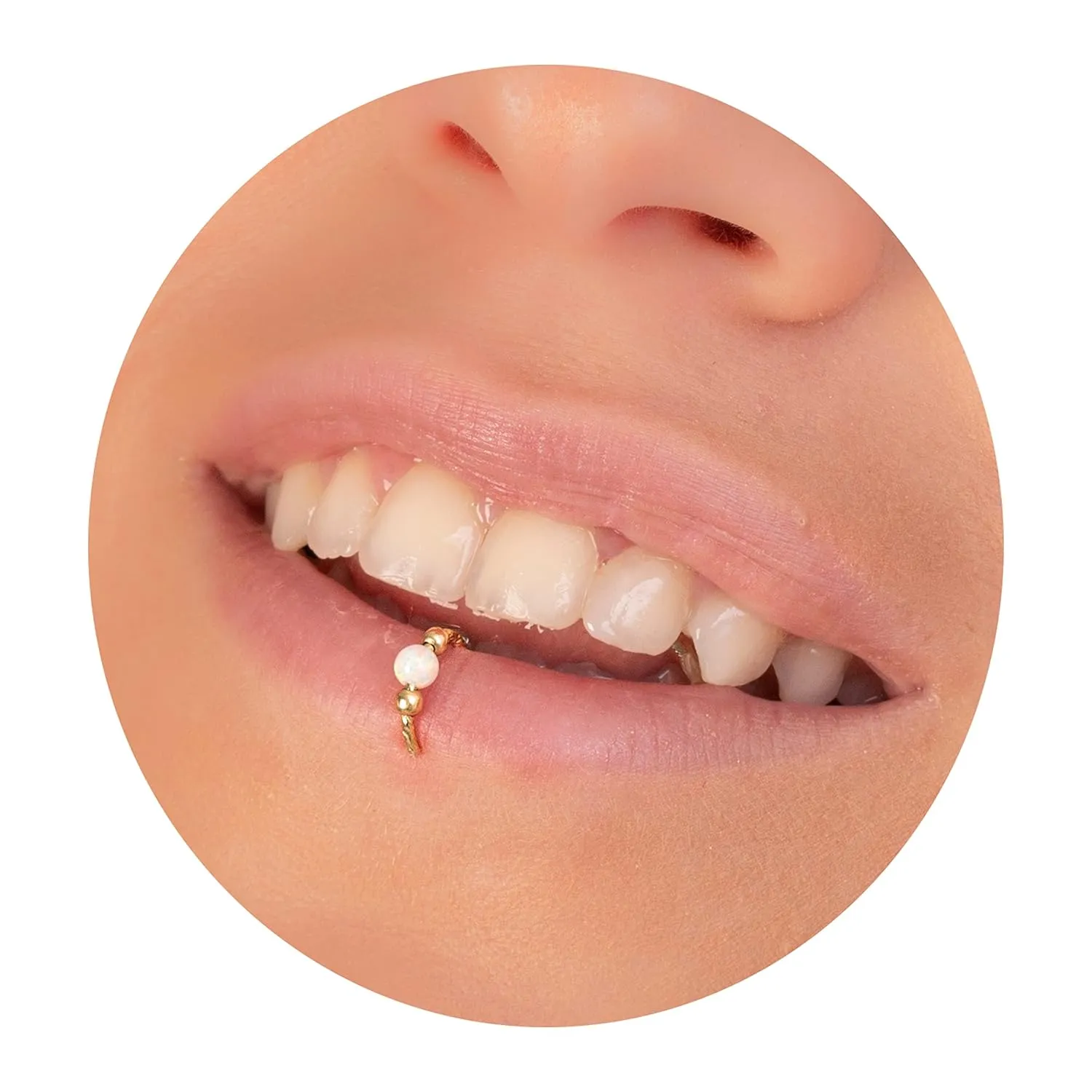Fake Lip Ring 20 Gauge Non Piercing Hoop - 14k Gold Filled White Opal Faux Lip Piercing - No Piercing Need Lip Rings