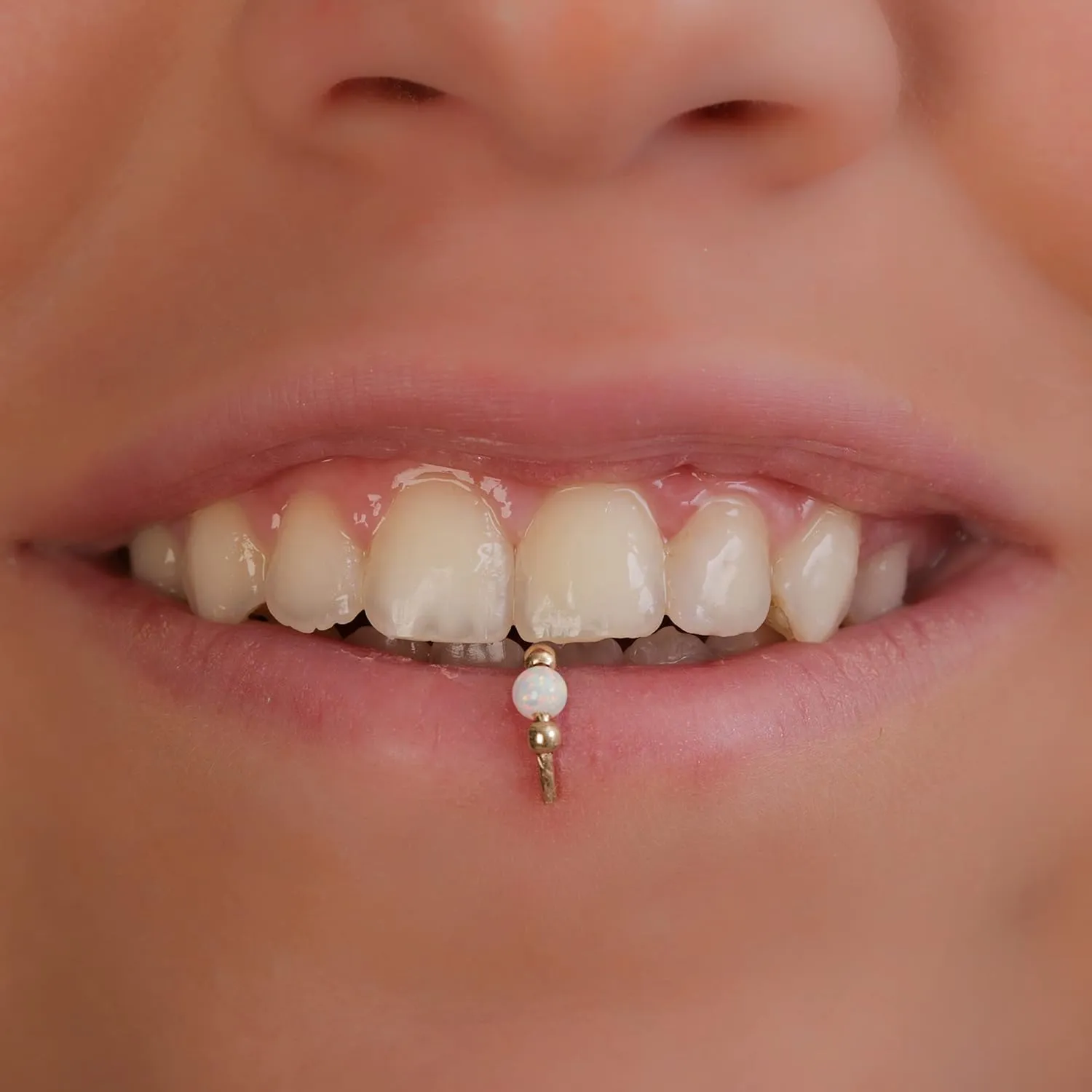 Fake Lip Ring 20 Gauge Non Piercing Hoop - 14k Gold Filled White Opal Faux Lip Piercing - No Piercing Need Lip Rings
