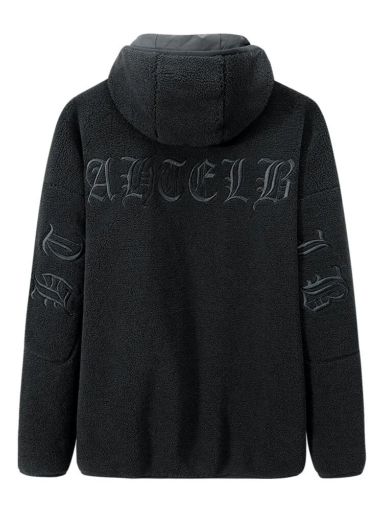 Fashion Letter Embroidery Hooded Fleece Jacket / Oversized Clothes - SF0867