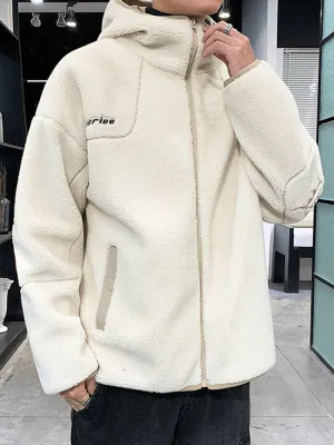 Fashion Letter Embroidery Hooded Fleece Jacket / Oversized Clothes - SF0867