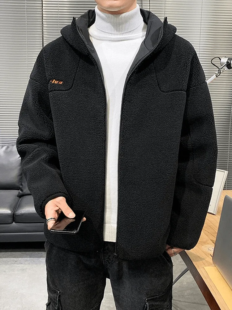 Fashion Letter Embroidery Hooded Fleece Jacket / Oversized Clothes - SF0867