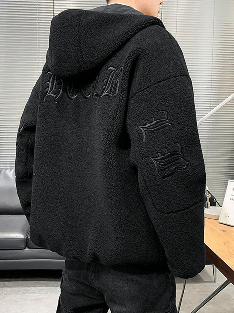 Fashion Letter Embroidery Hooded Fleece Jacket / Oversized Clothes - SF0867