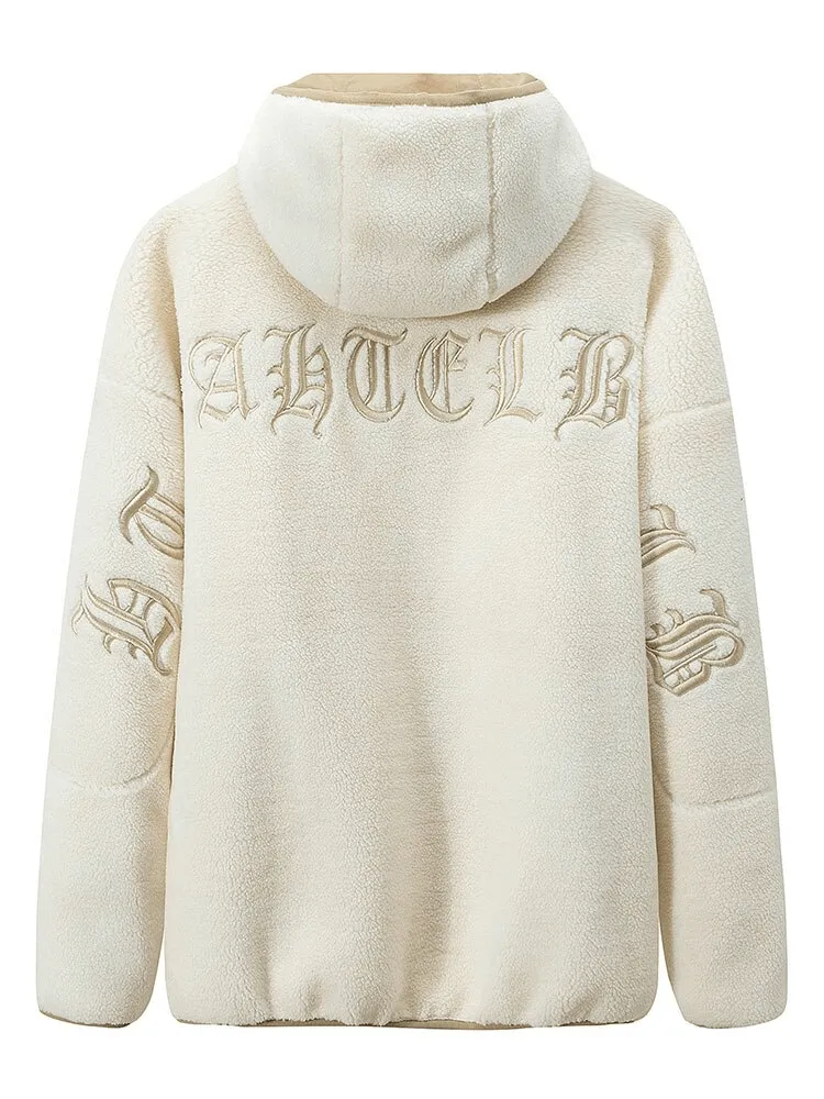 Fashion Letter Embroidery Hooded Fleece Jacket / Oversized Clothes - SF0867